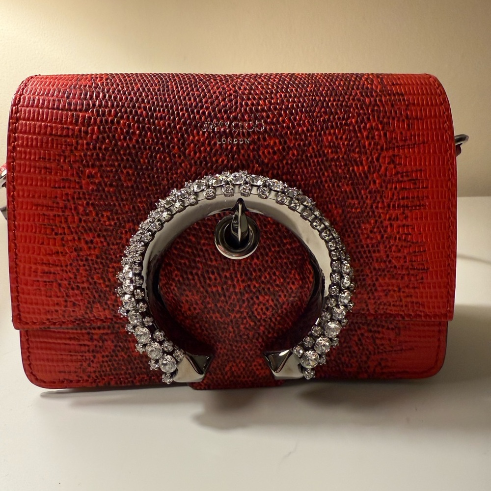 Jimmy Choo Red and Silver Crossbody Bag with Textured Finish